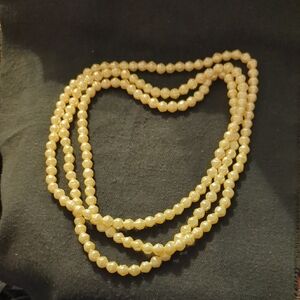 Cream Faux Pearl Long Opera Length Statement Necklace